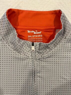 BirdieBound Men’s 2XL Gray Orange 1/4 Zip Houndstooth Performance Golf Pullover